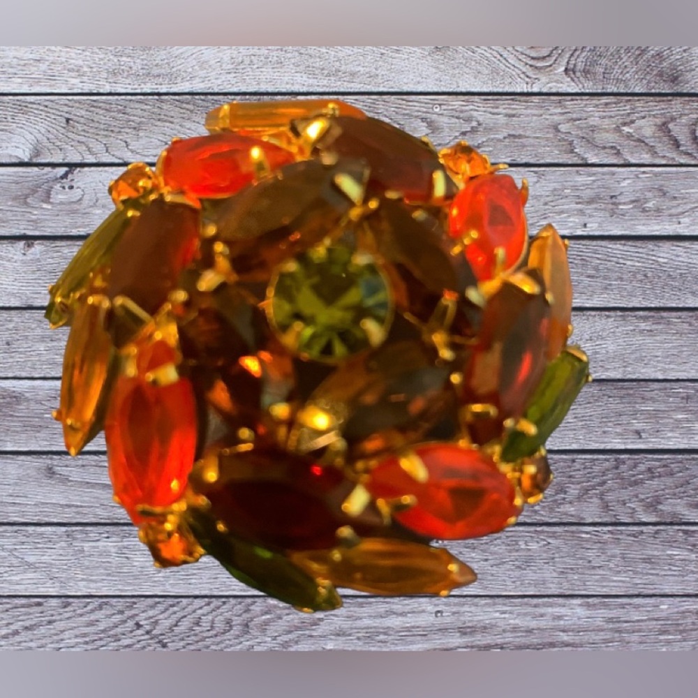 Vintage, authentic rhinestone, fall colors, brooch from out of state sale